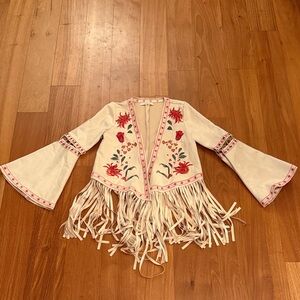 Glamorous Cream and Red Floral Fringe Jacket